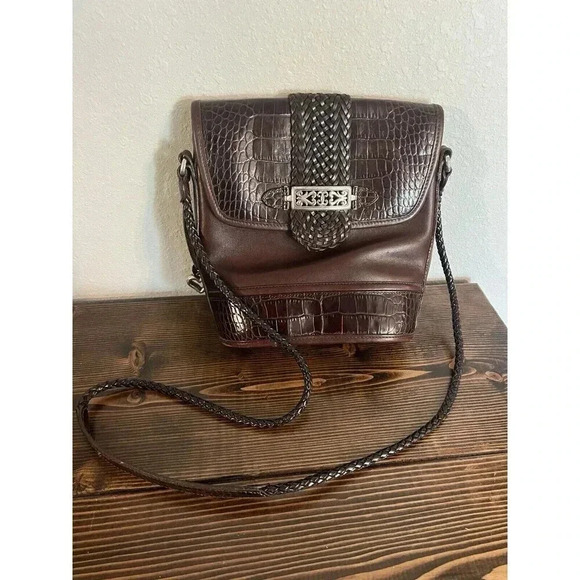 Brighton Cheryl Brown Leather Purse Braided Leather Crossbody Shoulder - Picture 1 of 7